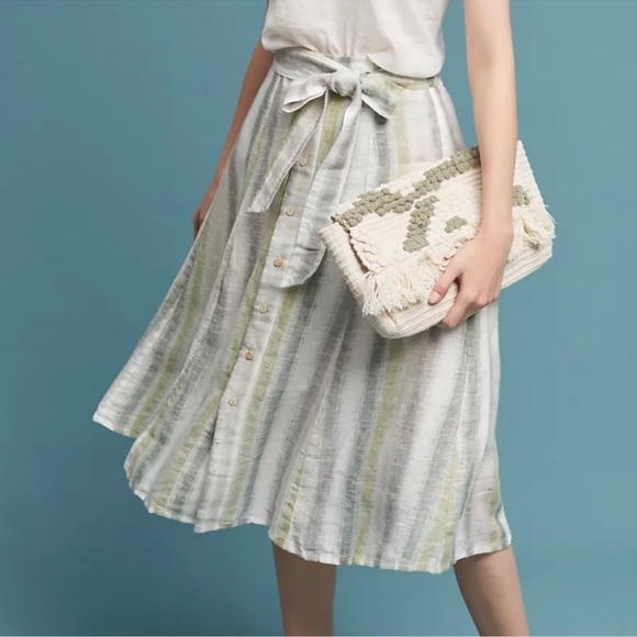 Anthropologie Dresses & Skirts - Anthropologie Tregene Sun-Striped Linen Button Front Skirt NWT Size M